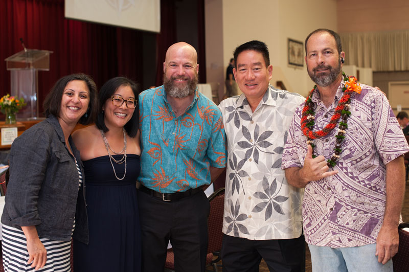 Kip Cummings (Secondary Principal), Trisha Caley, Steven Caley (incoming Secondary Principal), Gerald Teramae (Head of School), and Mike Axelrod (Director of Athletics).