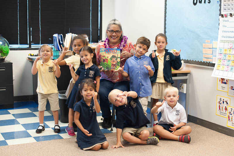 Kindergarteners with author Dani Hickman.