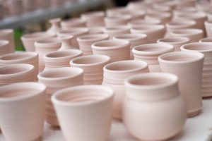 Unglazed ceramic pots.