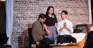 Student actors in scene from The 39 Steps