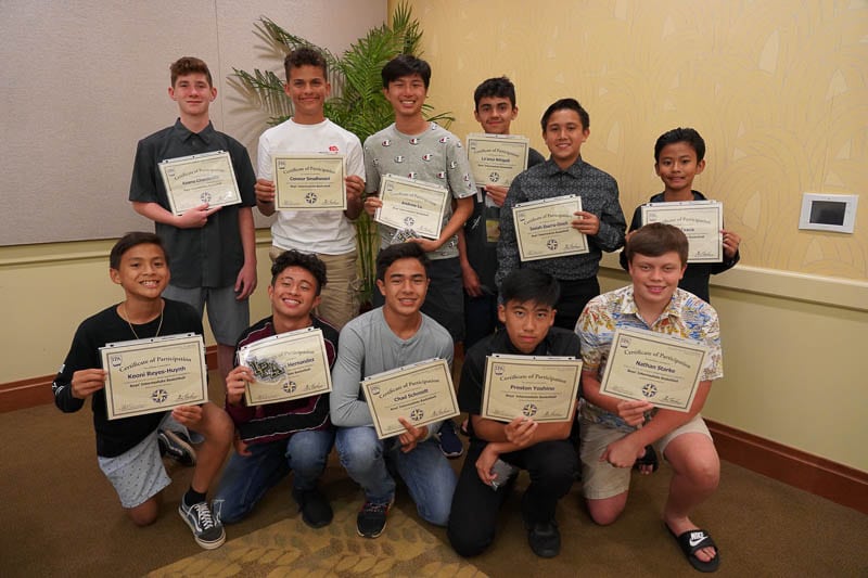 Boysʻ basketball team with certificates