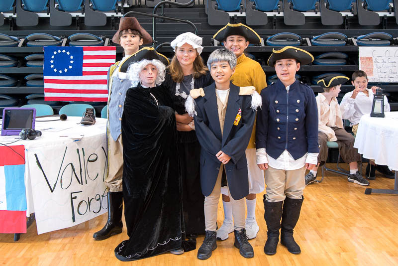 Grade 5 students dressed in costume as Washington's group at Valley Forge
