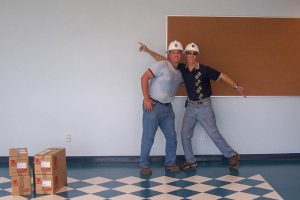 Stan Vincent and James Nellligan during building construction