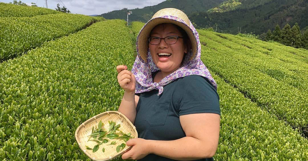 Kelsey Uehira in field of tea