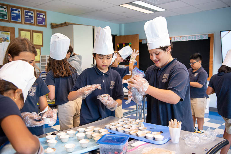 Students creating desserts