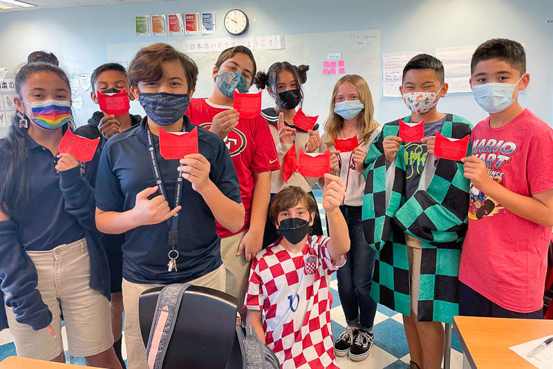 Japanese students with origami