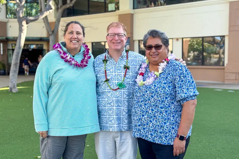 Secondary Vice Principal Lisa Russell, Secondary Principal Steve Ross, and Elementary Principal Sa’o Faulkner on National Principals’ Day.
